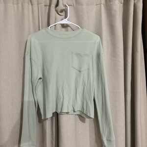 Mint Green Long Sleeve Cropped Ribbed Top